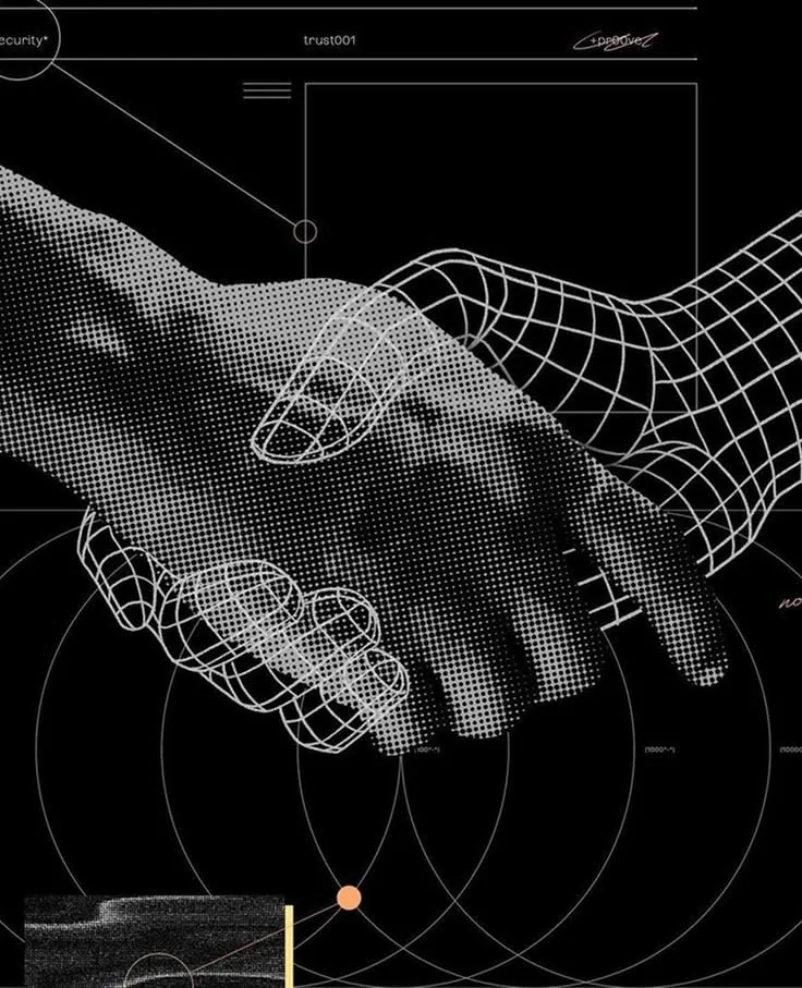 Handshake interpreted as human and digital partnership